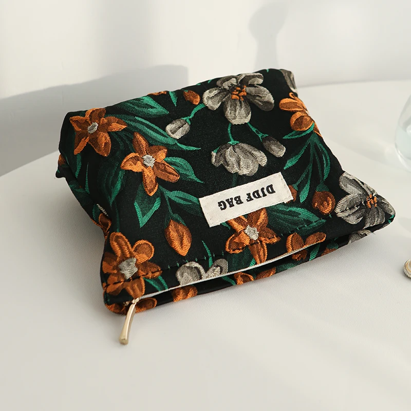 Women\'s Cosmetic Bag Small Flower Canvas Cosmetic Lipstick Hand Cream Storage Bag Portable Coin Purse Commuter Card Holder Ins