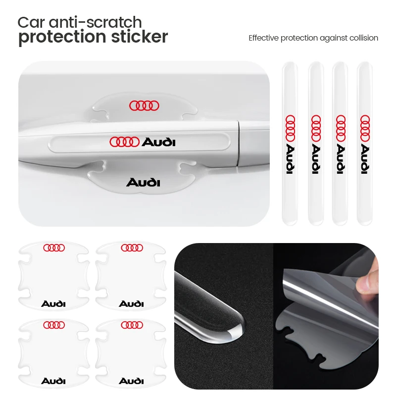 8Pcs Transparent Car Door Handle Protector Film Anti Scratch Stickers For Audi Sline A1 A2 A3 A4 A5 A6 A7 Q3 Q4 Q5 Q6 Q7 Q8 RS