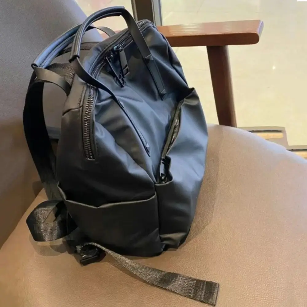 Black Lightweight Computer Bag Solid Color Large Capacity Nylon Shoulder Bag Tote Bag Korean Style Waterproof Travel Backpack