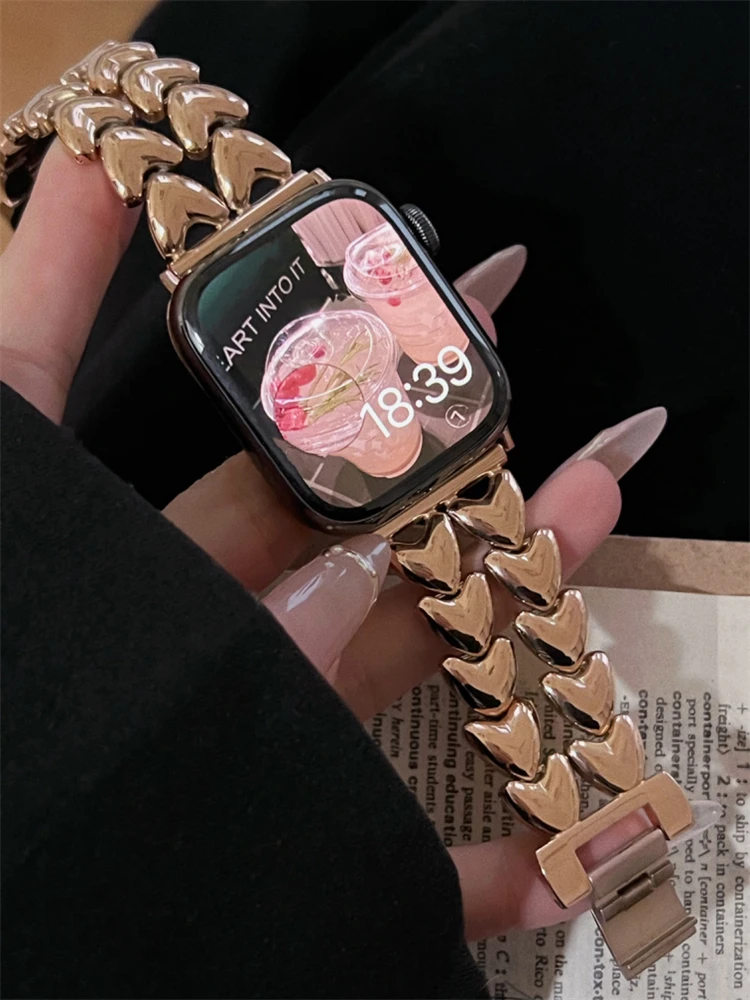 Металлический ремешок Love Heart для Apple Watch, браслет из цинкового сплава для iWatch Series Ultra 8 7 SE 6 5, 49 мм 41 мм 40 44 45 38 мм