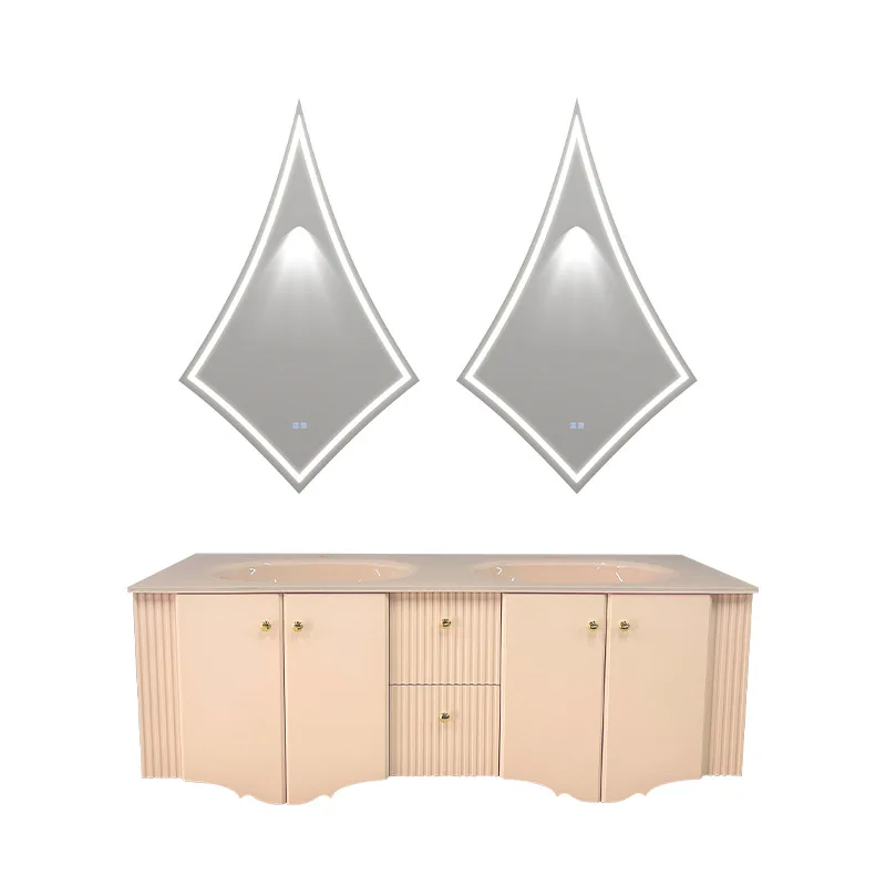 Tempered Glass Integrated Basin, Painted Bathroom Cabinet, Washstand, Wall-mounted Custom Bathroom Cabinet
