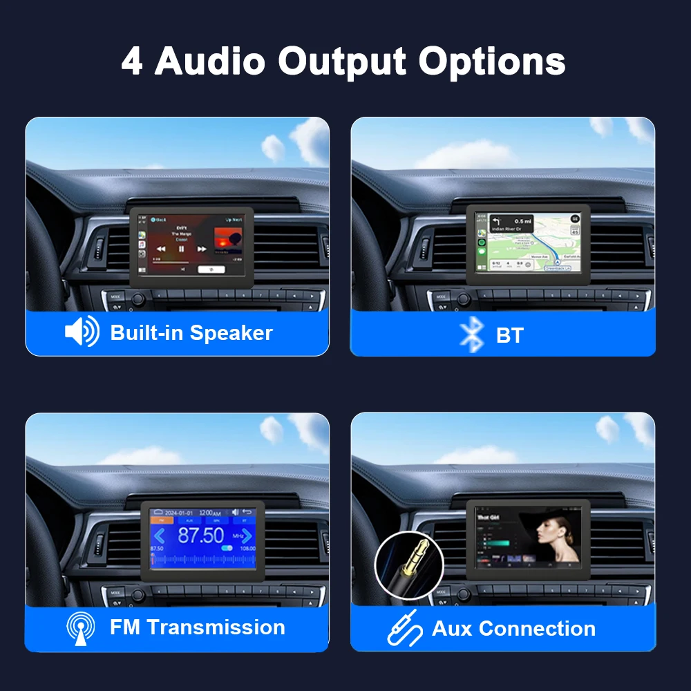 4.3" Portable Car Radio Universal Wireless CarPlay Android Auto Mirror Link Player with BT Audio AUX Stereo for Apple Android view 5