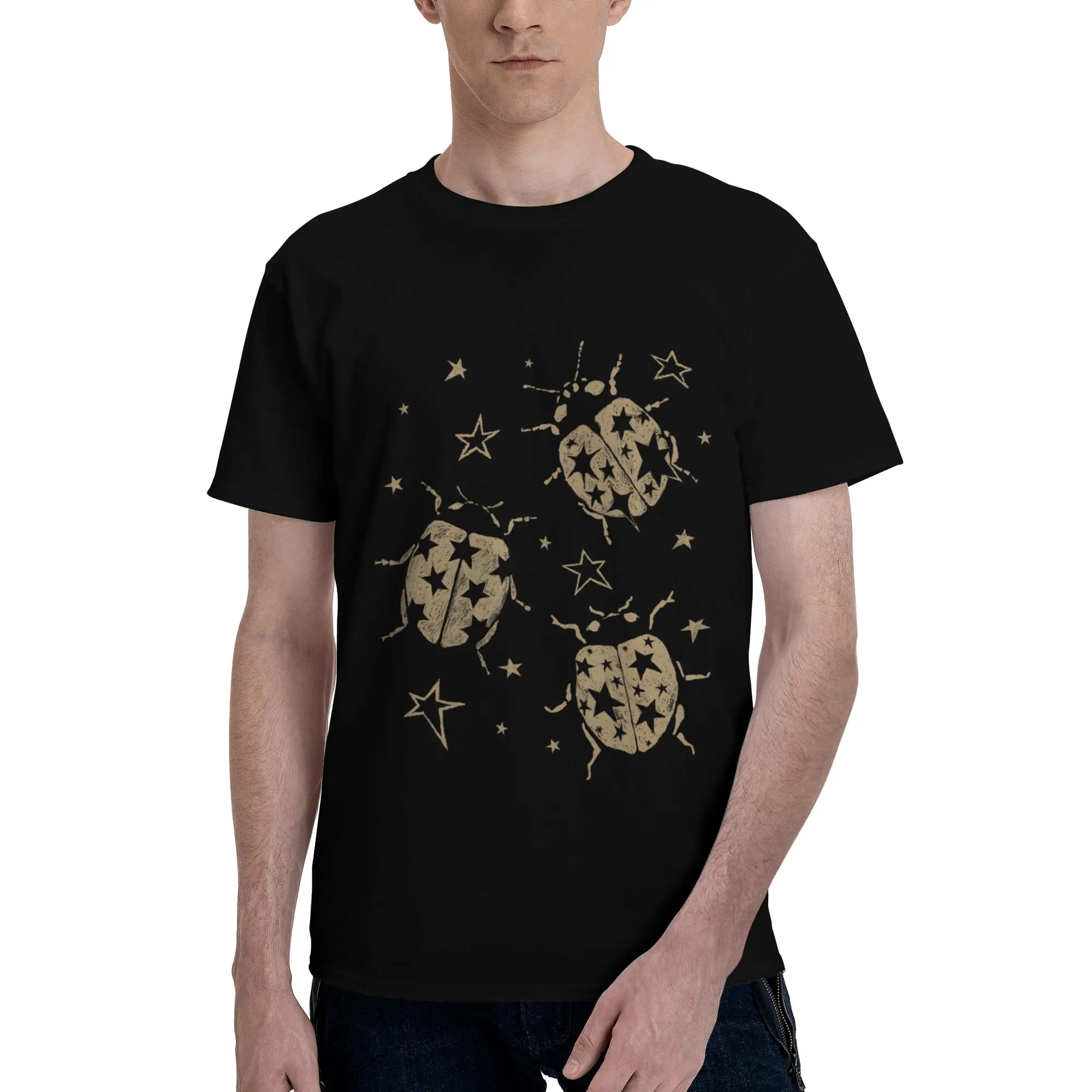 Y2K Grunge Ladybug Vintage Star Dots Teen Men T-Shirt Clothes  Vintage Tees Short Sleeve fugees Cotton