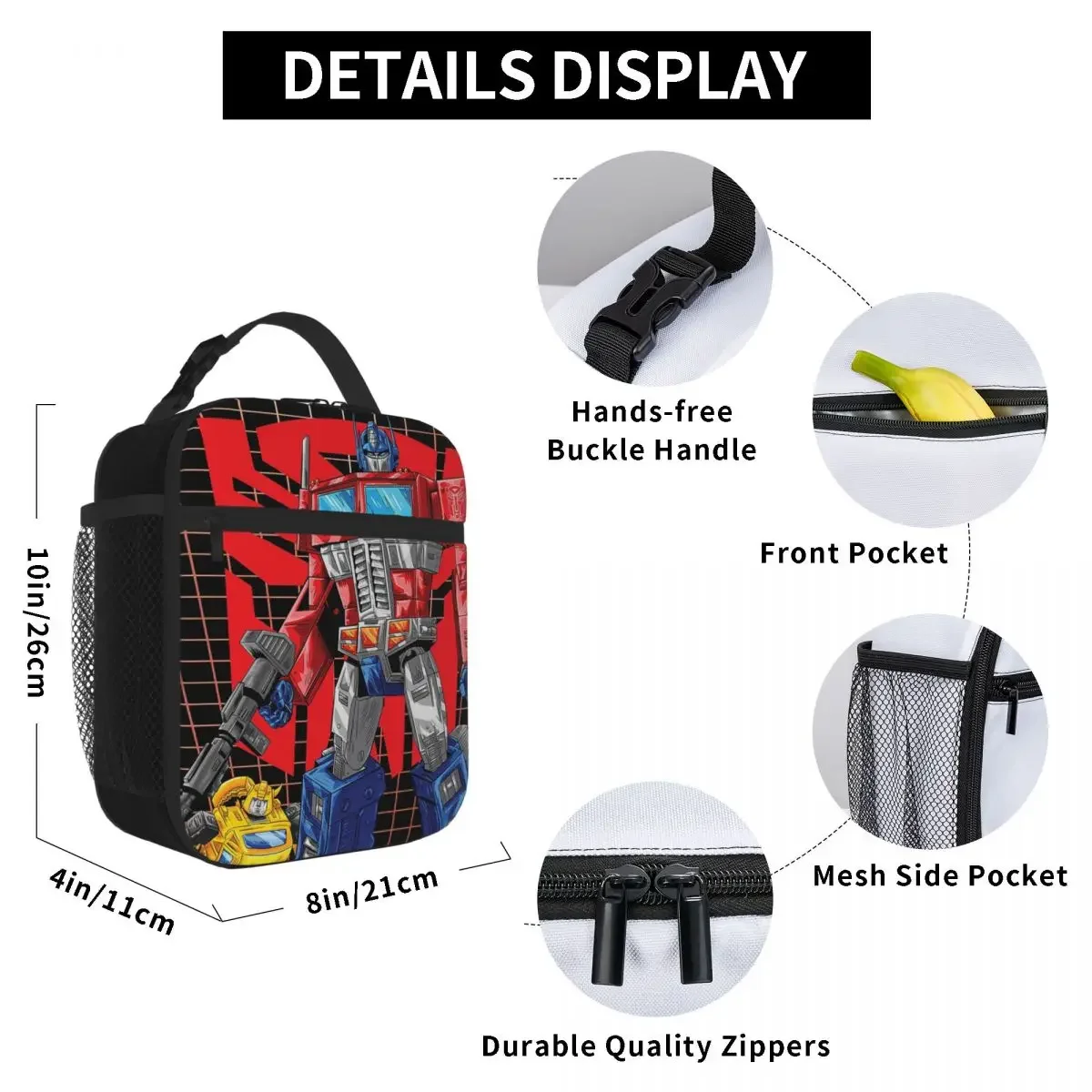 Transformers Autobots Lunch Bags Insulated Bento Box Portable Lunch Tote Leakproof Picnic Bags Cooler Thermal Bag for Woman