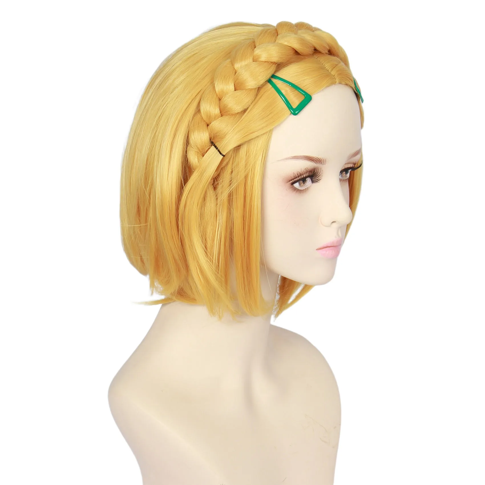 Tzncos Anime Zelda Cosplay Wig Blonde Bob Braids Princess Wig With Elf Ears