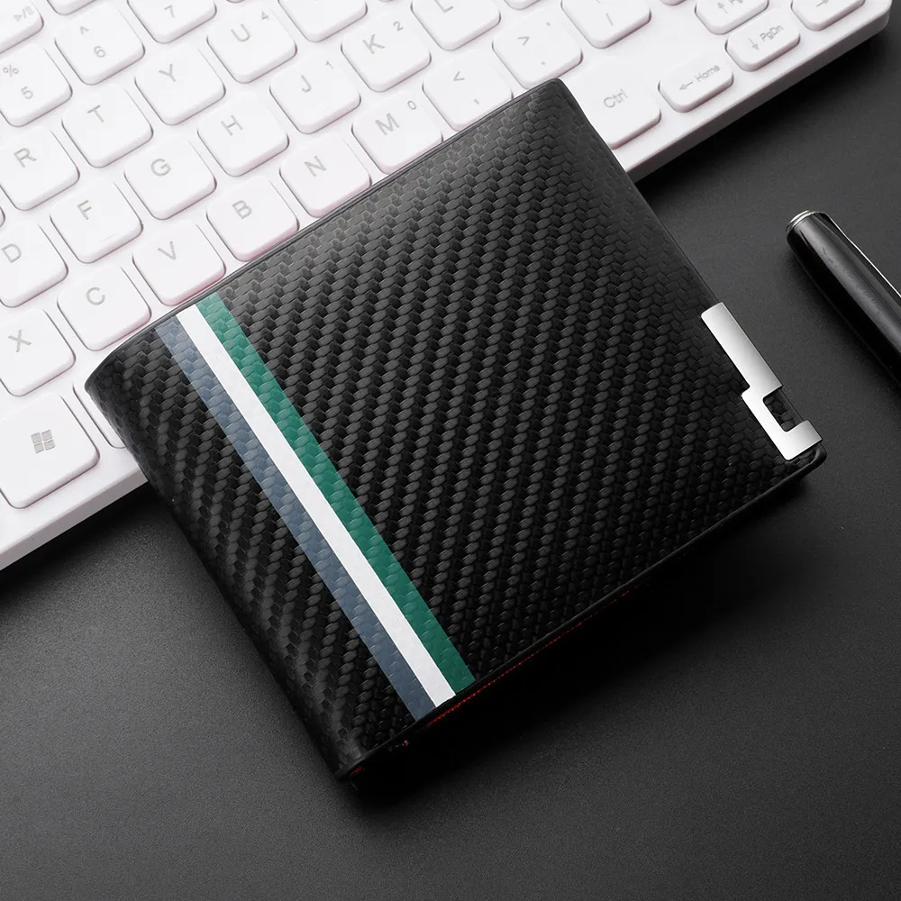 Carbon Fiber Men's Short Wallet Black Pu Leather Minimalist Wallet Men's Personality Credit Card Holder Men's Wallet