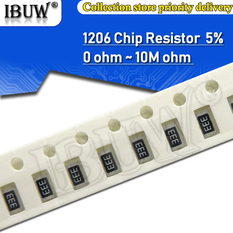 

100pcs 1206 5% SMD resistor 0R ~ 10M 1/4W 0 1 10 100 150 220 330 ohm 1K 2.2K 10K 100K 0R 1R 10R 100R 150R 220R 330R 1M 10M