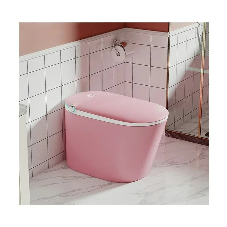 xx-Pink Cyclone Flushing Smart Toilet Remote Control Floor Mounted WC Elongated S-Trap Intelligent Seat Heating