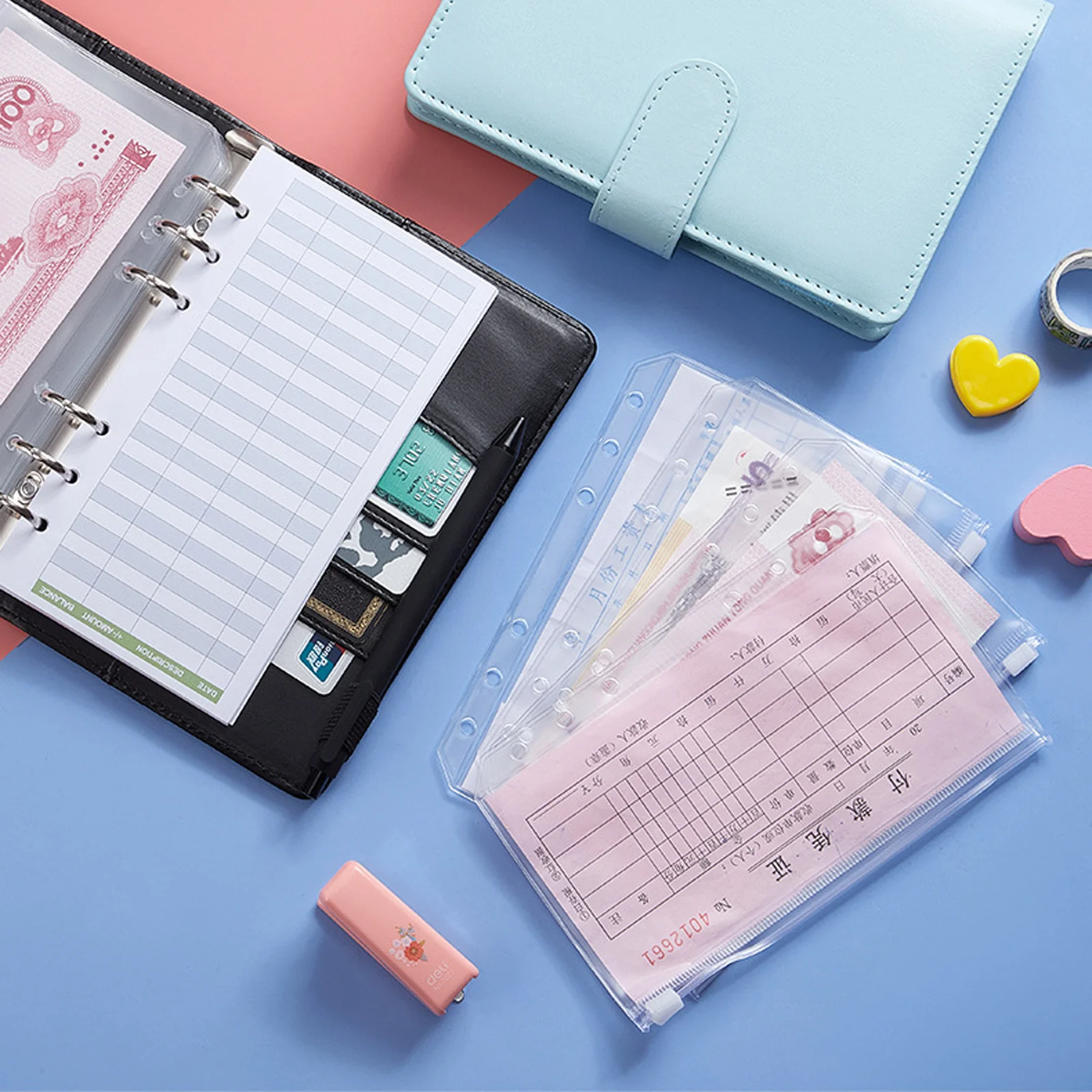 24Pcs Clear PVC Budget Sheets A6 Binder Pockets Zipper Envelopes Expense Budget Inserts Organizer Binder Pockets