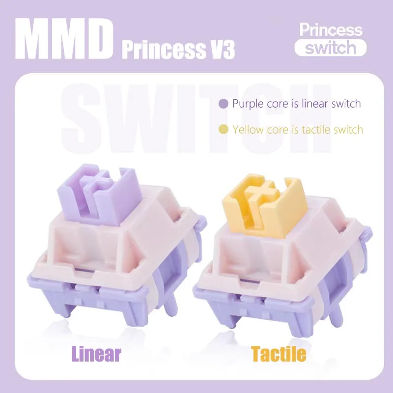 MMD Princess V3 KeySwitch 5Pins 46.5g 53.5g HIFI Linear 48g 62g مفاتيح لوحة المفاتيح الميكانيكية التي تعمل باللمس تزييت المصنع