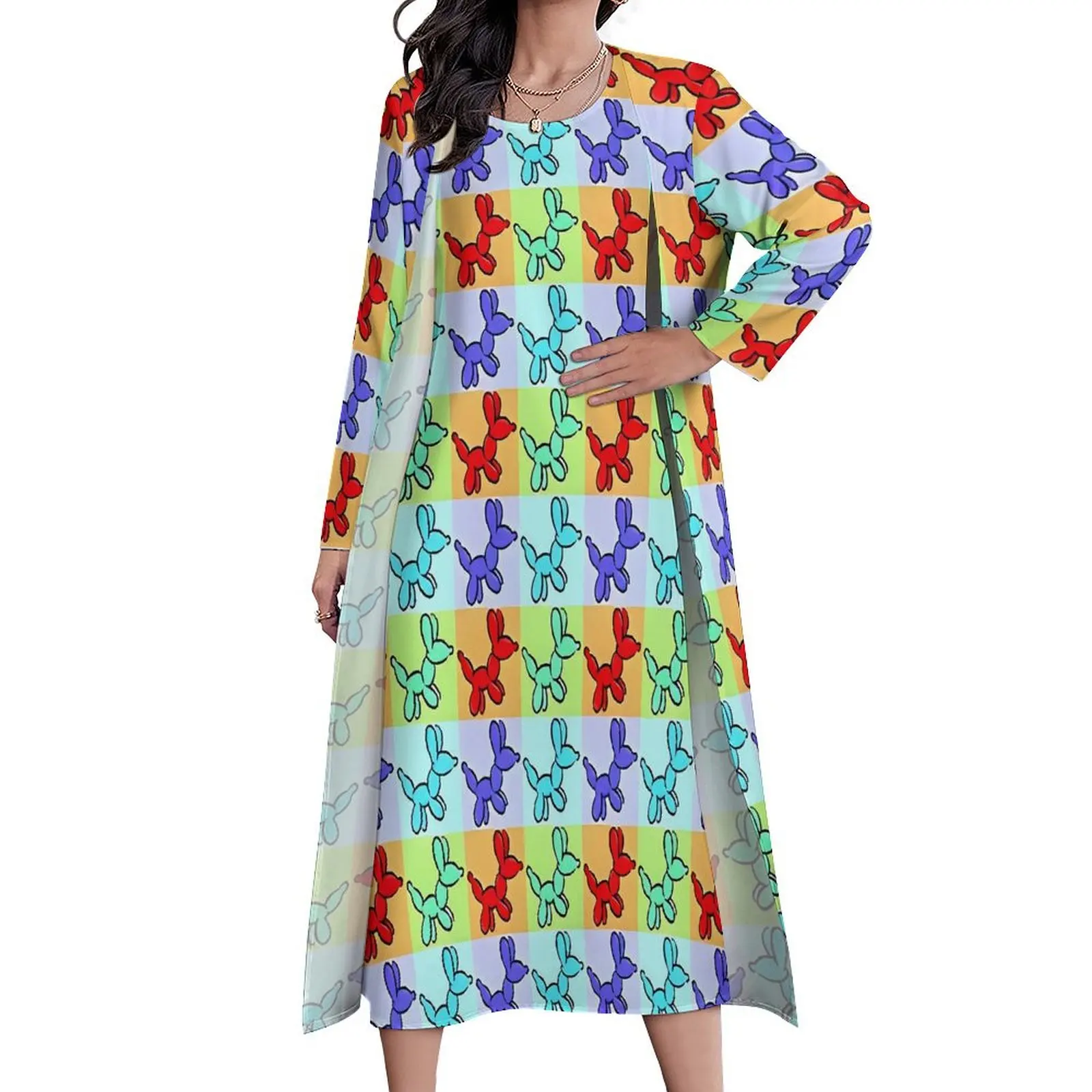 Balloon Dogs Dress Animal Pop Art Sexy Maxi Dress Street Wear Bohemia Long Dresses Women Long Sleeve Graphic Oversize Vestidos