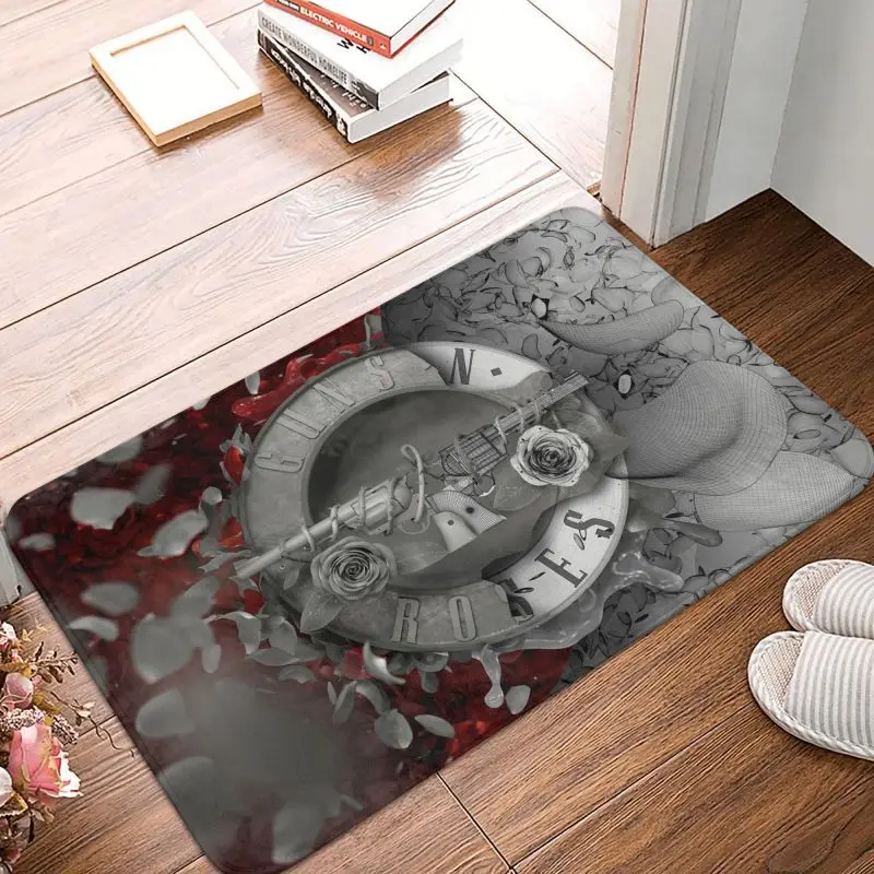 Guns N Roses Hard Rock Band Front Door Mat Anti-Slip Outdoor Quick Dry Bullet Logo Doormat Kitchen Bedroom Entrance Rug Carpet