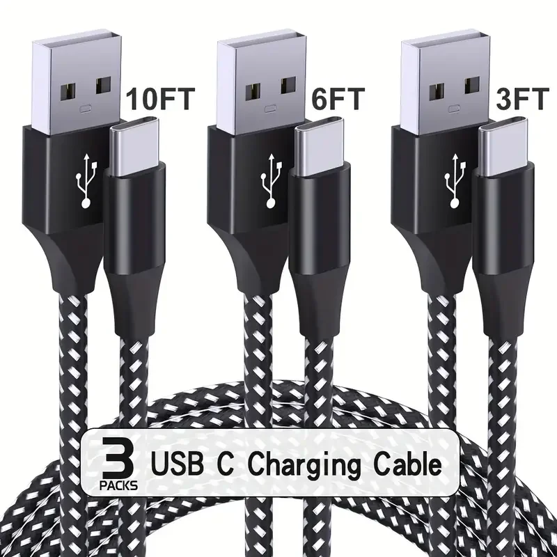 1 قطعة 3 قطعة كابل USB A إلى Type-C كابل مضفر من النايلون 18 وات 480 ميجابت في الثانية متوافق مع iPhone 16 15 لجهاز iPad MacBook، لهاتف Galaxy S25 S24