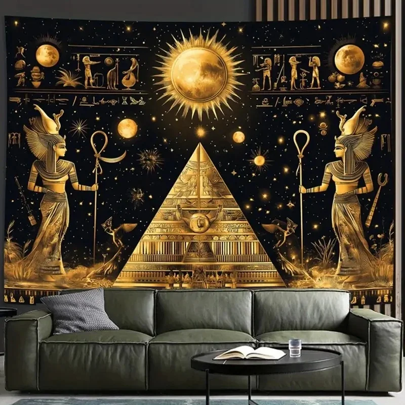 VIKAMA Vintage Egypt Tapestry Wall Hanging Pyramid and Goddess Art Design Aesthetic Backdrop for Wall Decor