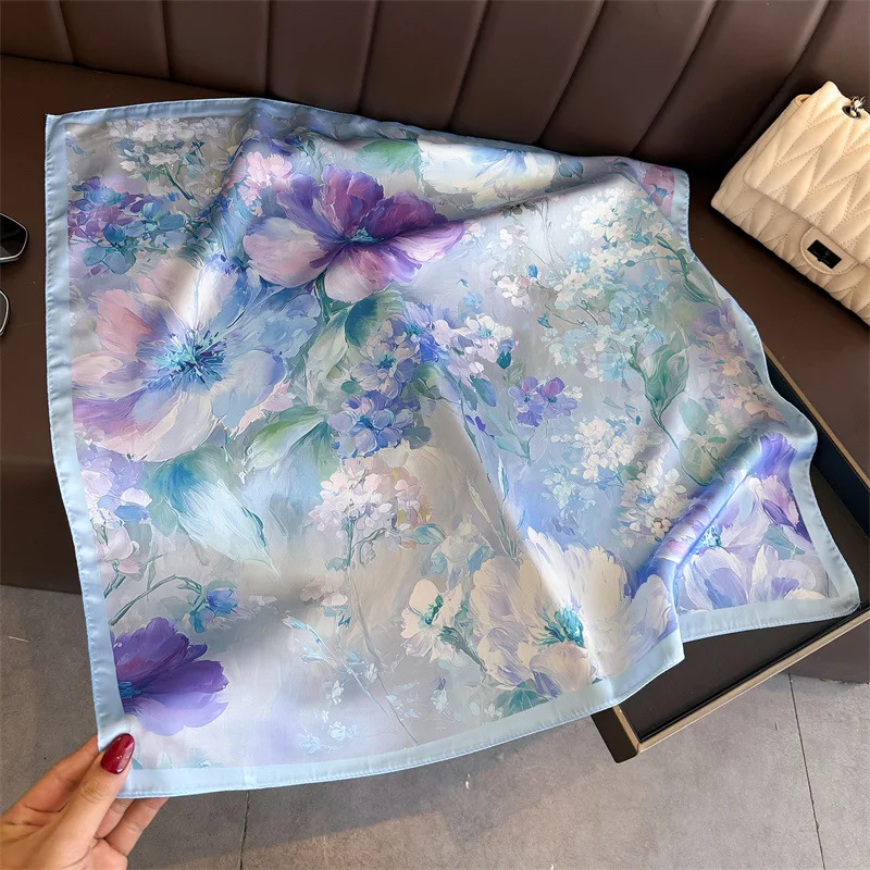 2026 New Floral Print Silk Square Scarf Women Headscarf Soft Kerchief Head Scarves Hijab Female All Seasons Decoration Neck Tie