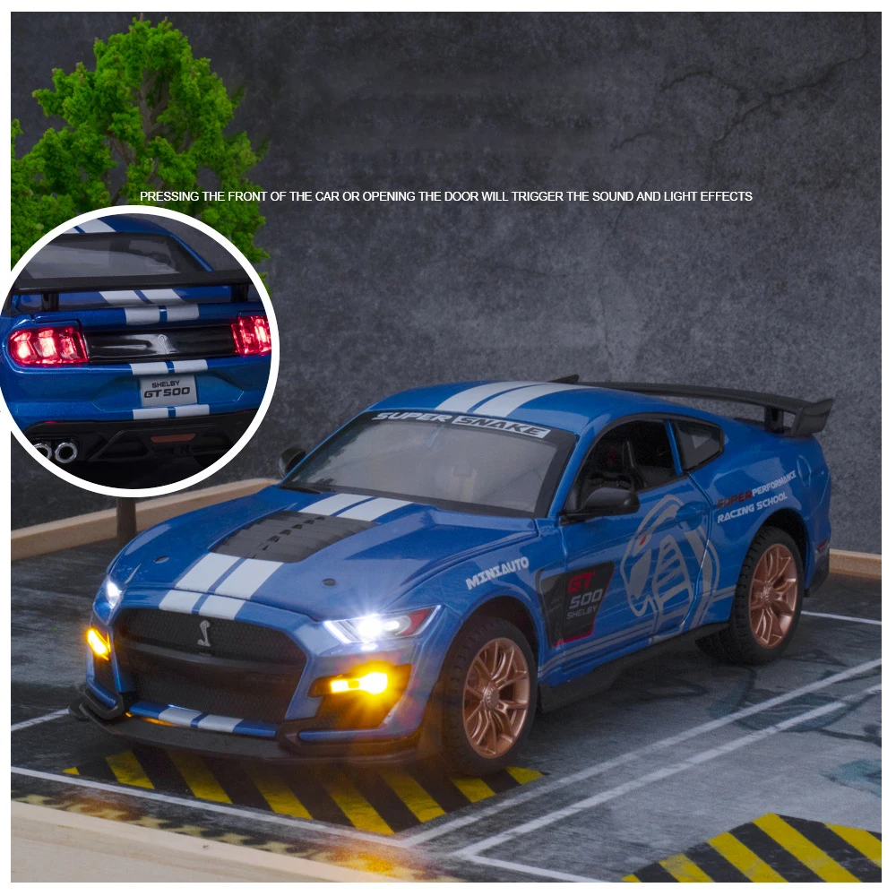 1:24 Ford Mustang Shelby GT500 Alloy Model Car Toy Diecasts Metal Casting Sound and Light Car Toys For Children Vehicle