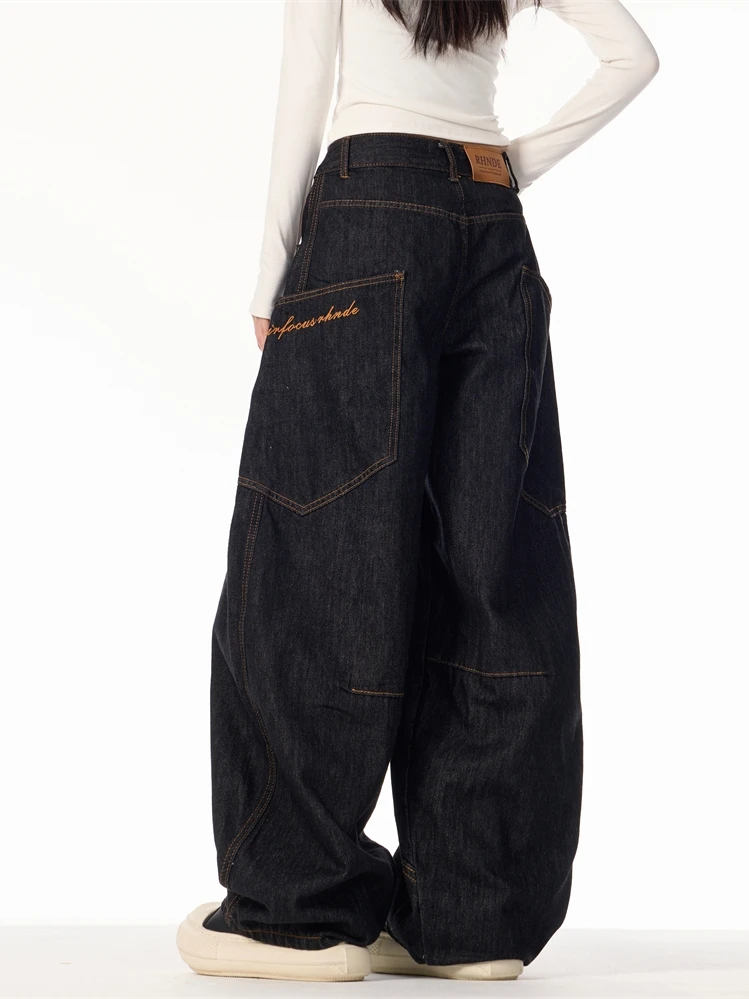 Calças Jeans Retro de Design Amplo para Homens e Mulheres, Estilo Vintage, Largas e Bordadas, Comprimento até o Chão, Tendência
