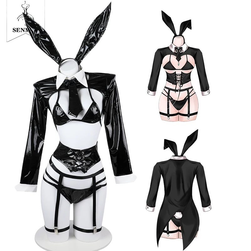 GENMHS-Anime Bunny Cosplay Costumes pour femmes, Design original, Jarretière gothique, EnvironHollow Out, Cuir verni noir, Lingerie 7.0