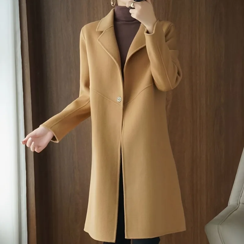 

Winter New Women Long Double-Sided Cashmere Coat Female Elegant Slim Fit Hepburn Style Woolen Outwear Fashion All-match Outcoat