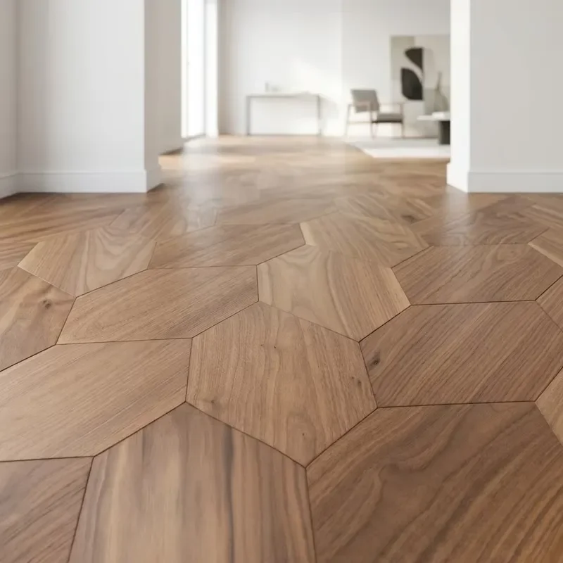 Custom Item, Contact Us Irregular Hexagon Walnut Engineered Walnut Modern Brushed Art Parquet Wood Flooring for Apartment