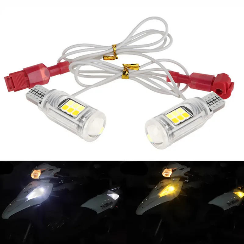 

2pcs T15 Led W16W T10 Motorcycle Turn Signal Two-Color Tail Daytime Running Light Motorcycle Car Accessories Tail Lamp Universal