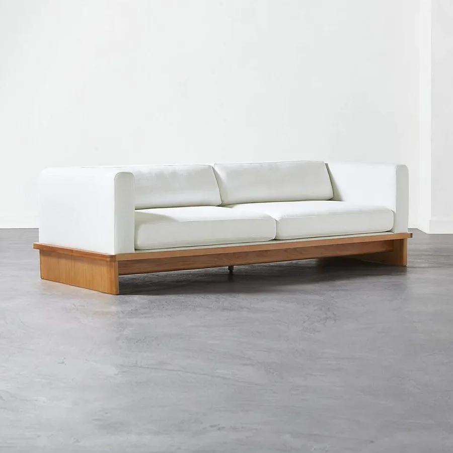 Lying flat Japanese-style solid wood floor-to-ceiling small apartment, solid wood removable and washable Nordic fabric sofa