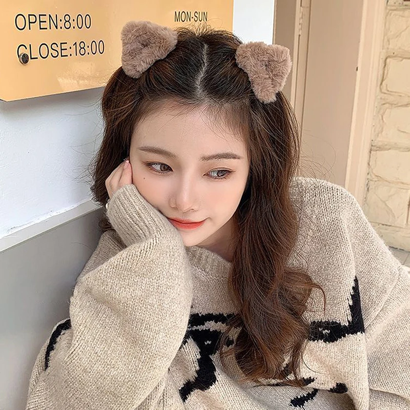2pcs Cute Cat Ear Plush Hair Clip Small Fluffy Hair Claw Lovely Women Hairpin Fashion Headwear For Girls Hair Accessories
