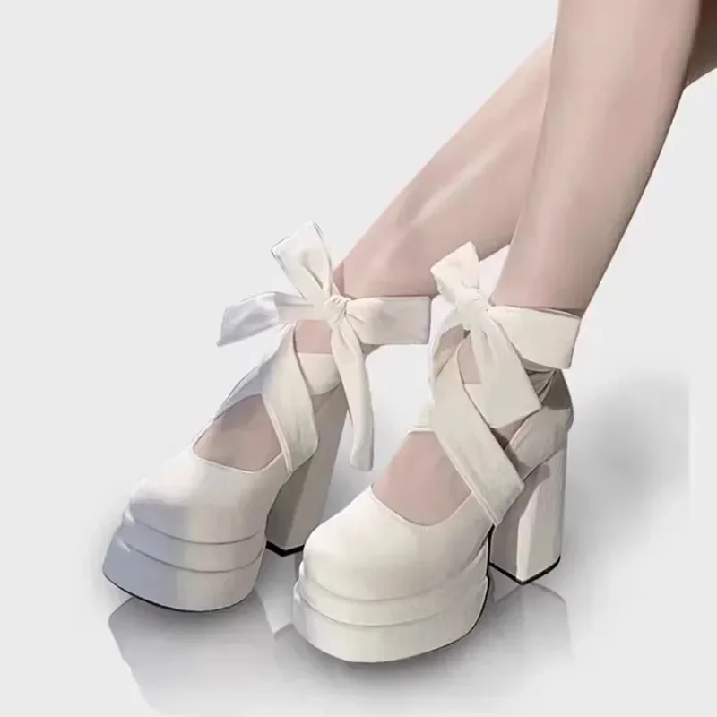 Zapatos de lujo con plataforma de diseñador a la moda para mujer, zapatos Mary Jane con correa cruzada, zapatos de tacón grueso, zapatos de tacón de estilo universitario para mujer