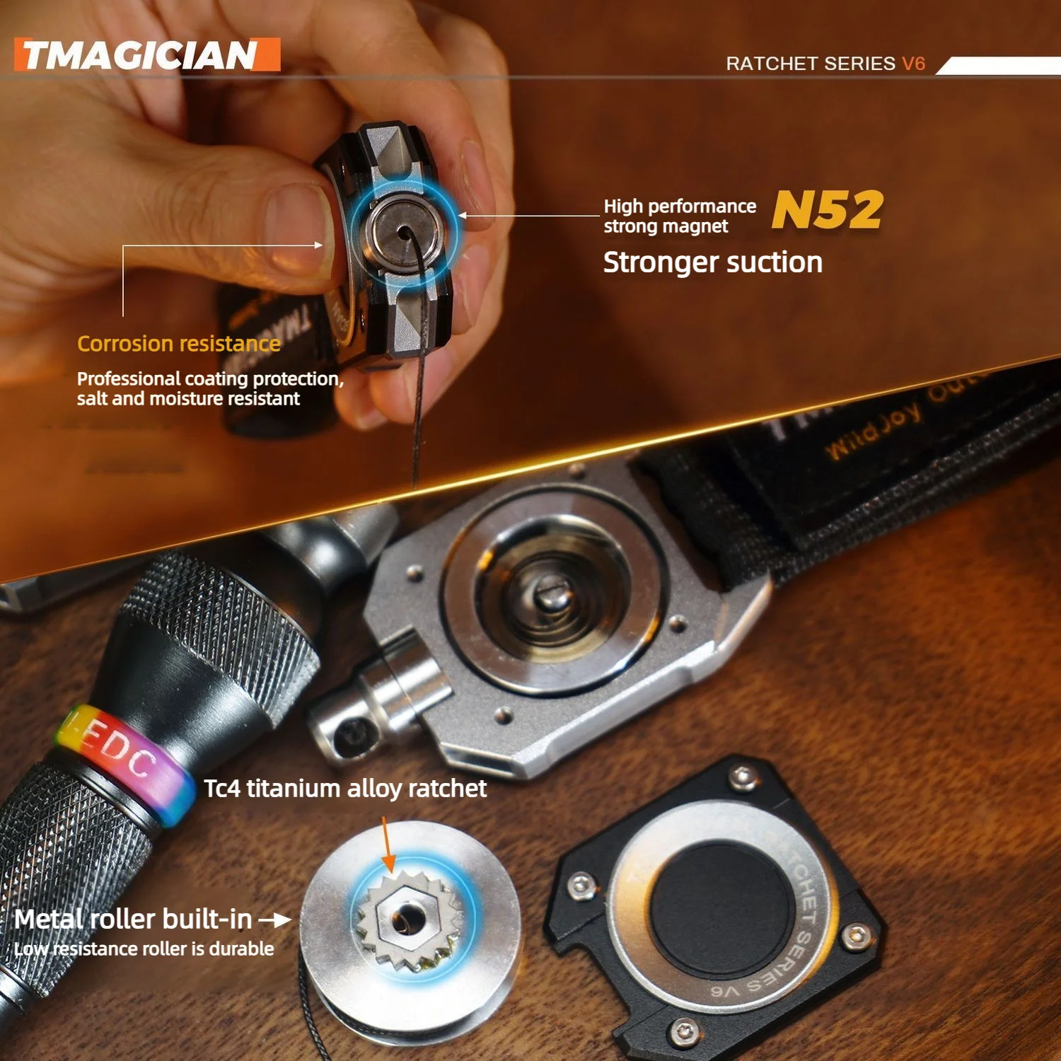 TC4 Titanium Aluminum Alloy Stepless Hovering Retractable Buckle Badge Hook Pull Reel Carabiner Lost Rope Ring Outdoor Keychain