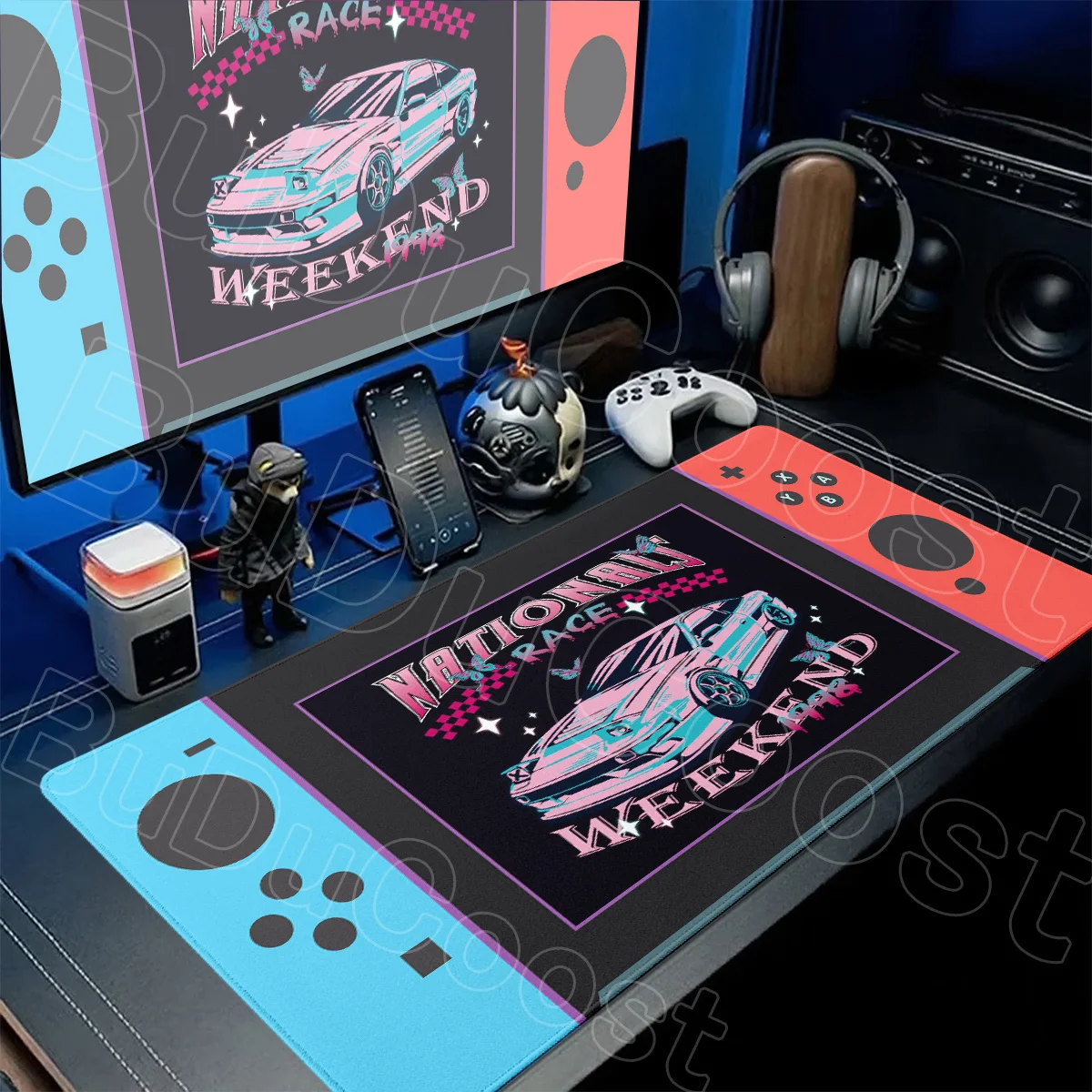 HD Print Blue Switch Gaming Mousepad Kawaii Shark Keyboard Deskmat Large Computer Anti-slip Rubber Mouse Mat Gamer Office Carpet