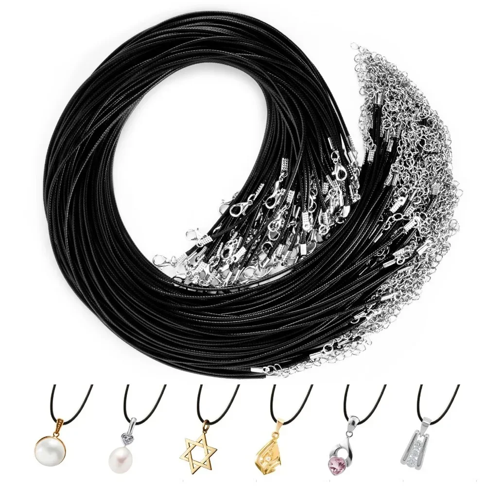 

Набор из 200 премиальных кожаных цепочек для ожерелий, 45 см, шнурок для браслетов с застежками для подвесок, оптовая продажа, вощеный шнур, толщина 1,5/2 мм