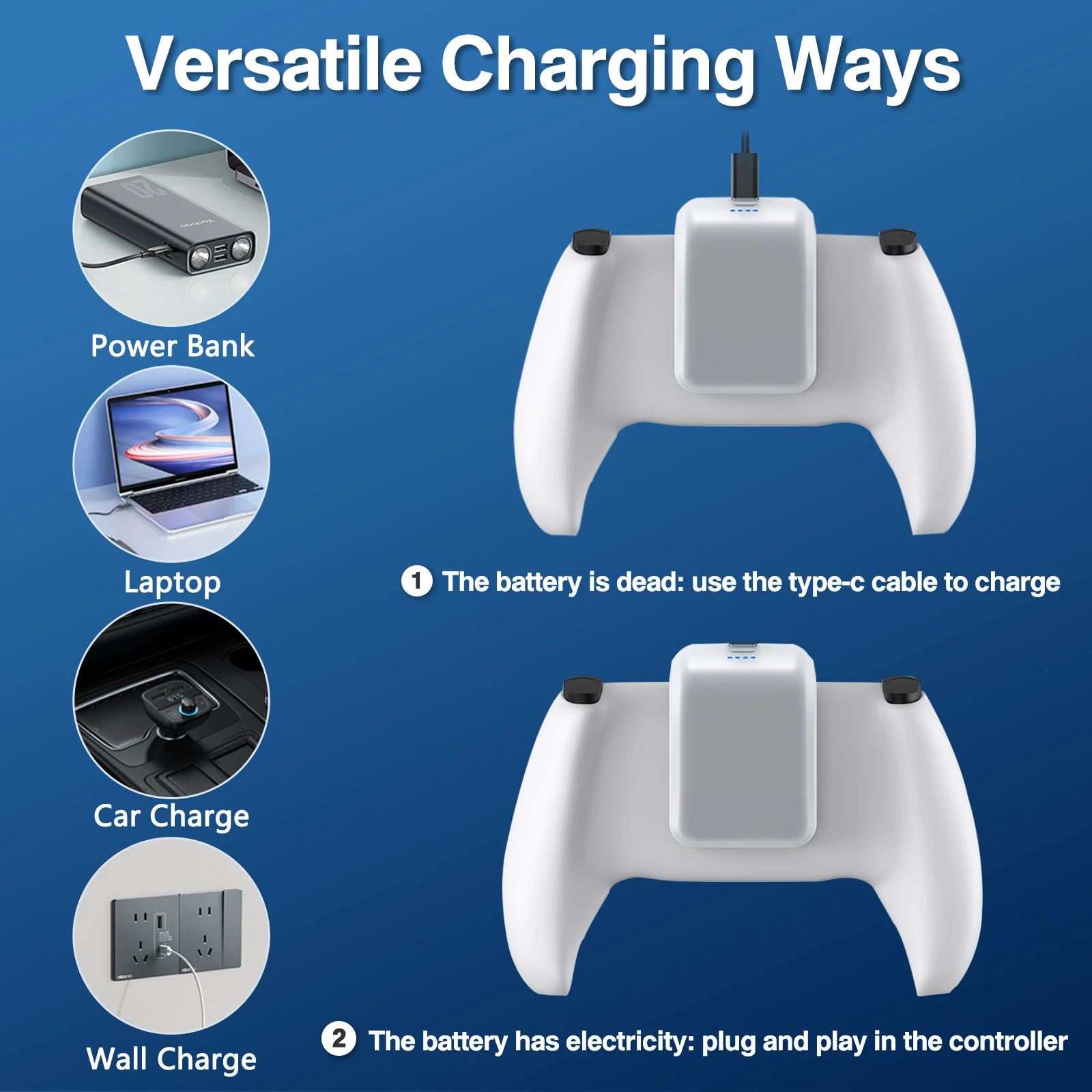 UWayor 3000mAh PS5 Controller External Battery, Replacement Battery Extender for Sony PlayStation5 DualSense LIP1708 CFI-ZCT1W