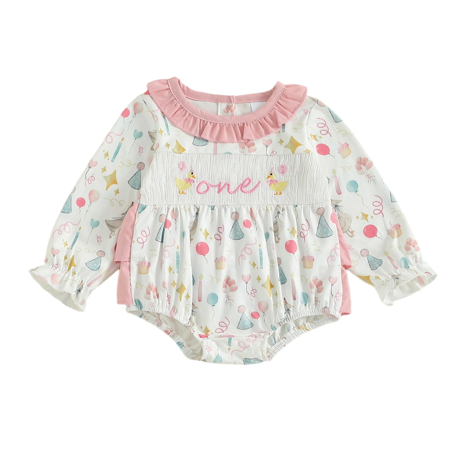 

Baby Girl Birthday Romper Long Sleeve Round Neck Swan Embroidery Bodysuit Little Girl Playsuit