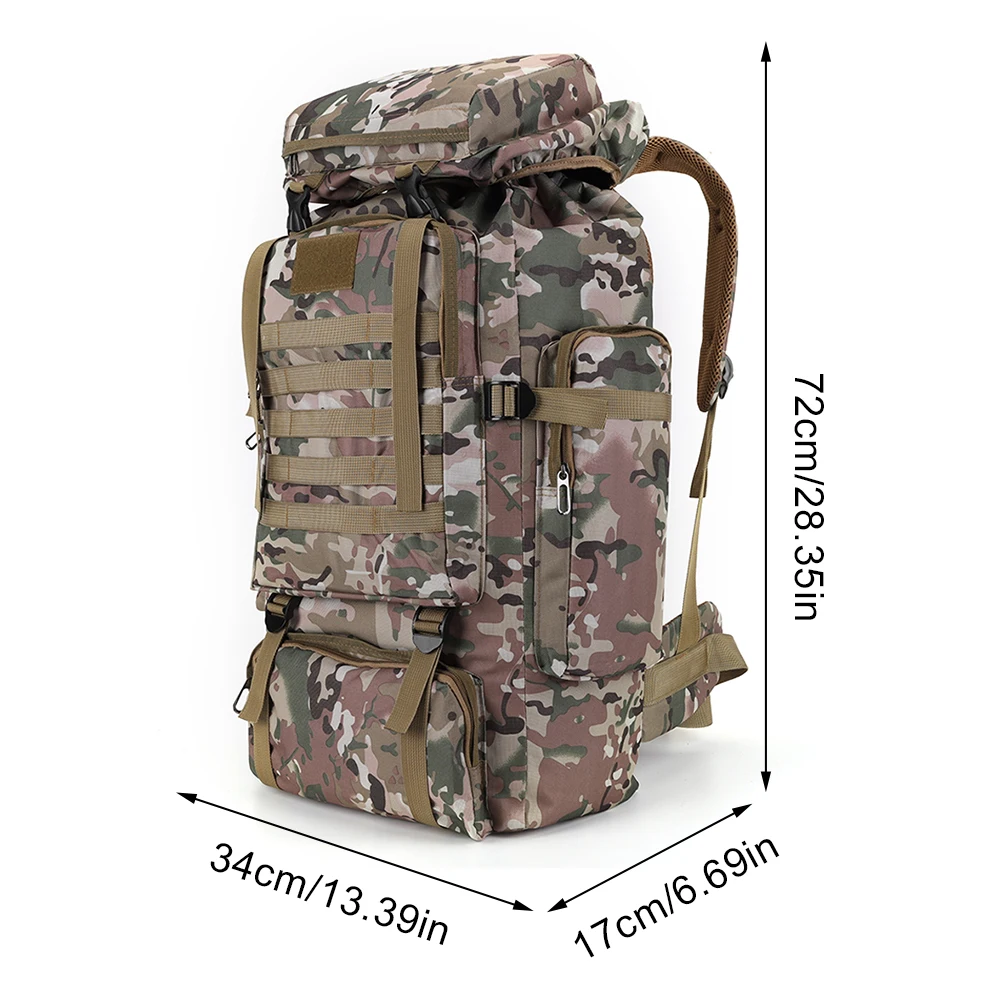 80L Tactical Bag Large Capacity Camouflage Mountaineering Backpack Waterproof Climbing Rucksack Oxford Cloth Sports Knapsack