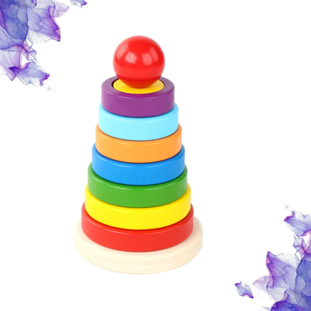 

1Set Rainbow Stacking Tower Wooden Educational Early Learning Supplies Improve Creativity Hand Eye Coordination Kids Development