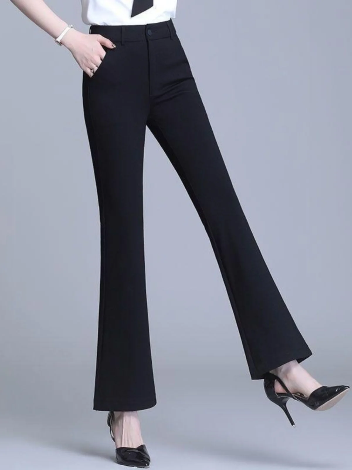High Waist Wide Leg Pants Women's Casual Black Elastic Slimming Trousers Spring Autumn New Style Fashionable plus Size