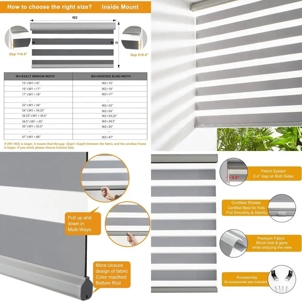 

Dual Layer Grey Roller Blinds 24x72 - Light Control & Day/Night Sheer Shade for Home & Bedroom