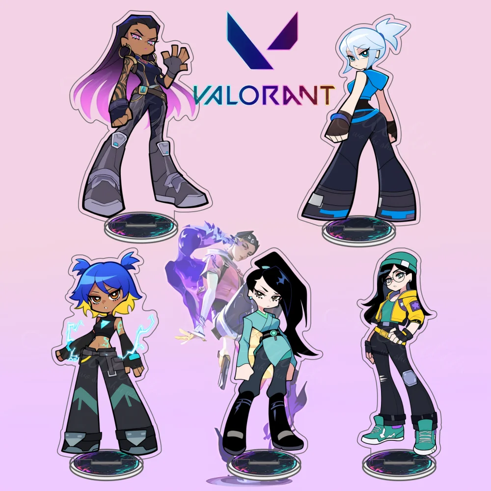 Valorant 15CM Cute Chibi Acrylic Stand Keychain Reyna Jett Viper Sage Gamer Desk Decor Esports Collectible Fan Gift