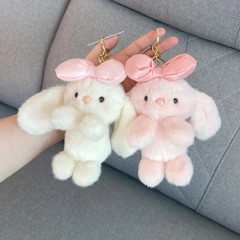 การ์ตูนโบว์กระต่ายน้อยตุ๊กตาพวงกุญแจจี้ตุ๊กตากระเป๋าแขวน Claw เครื่อง Kawaii