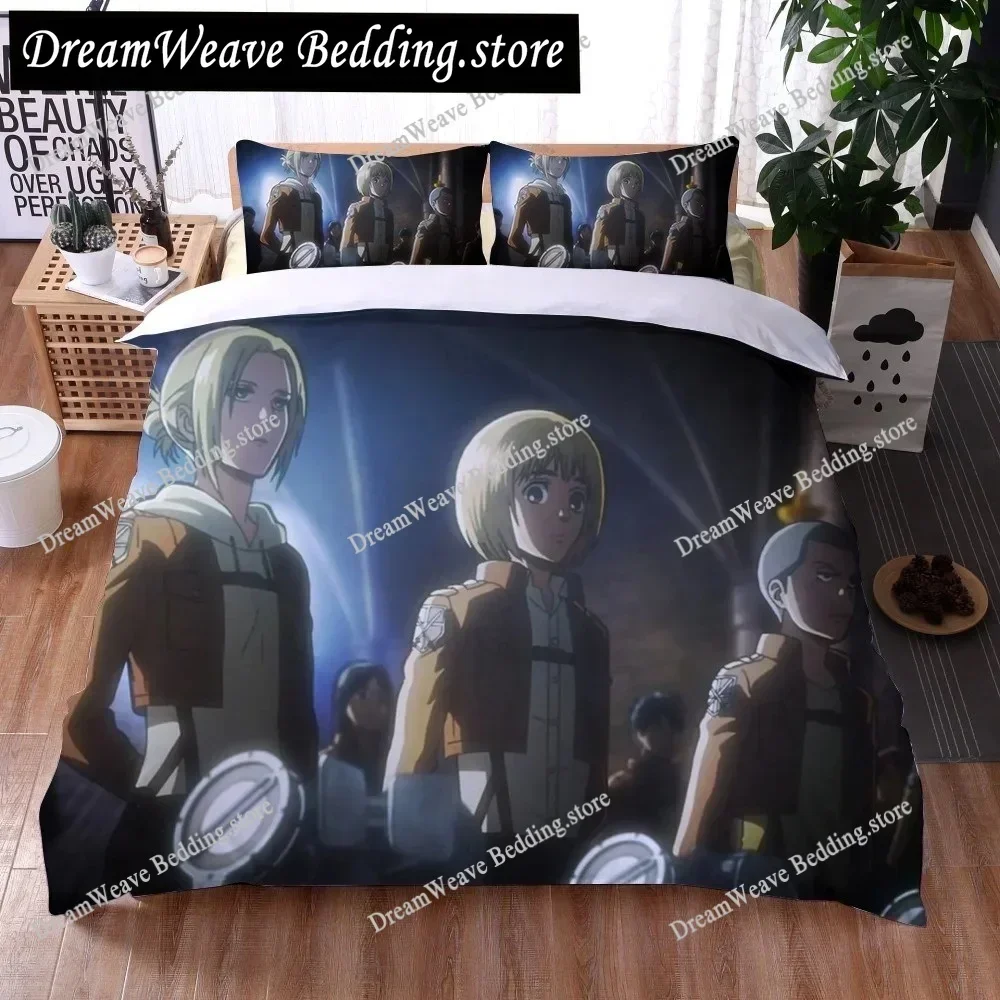 Cartoon Bedding Set Anime Attack on Titan Duvet Cover Set  Polyester Comforter Cover for Kids Bedroom Cute Luxury Gifts