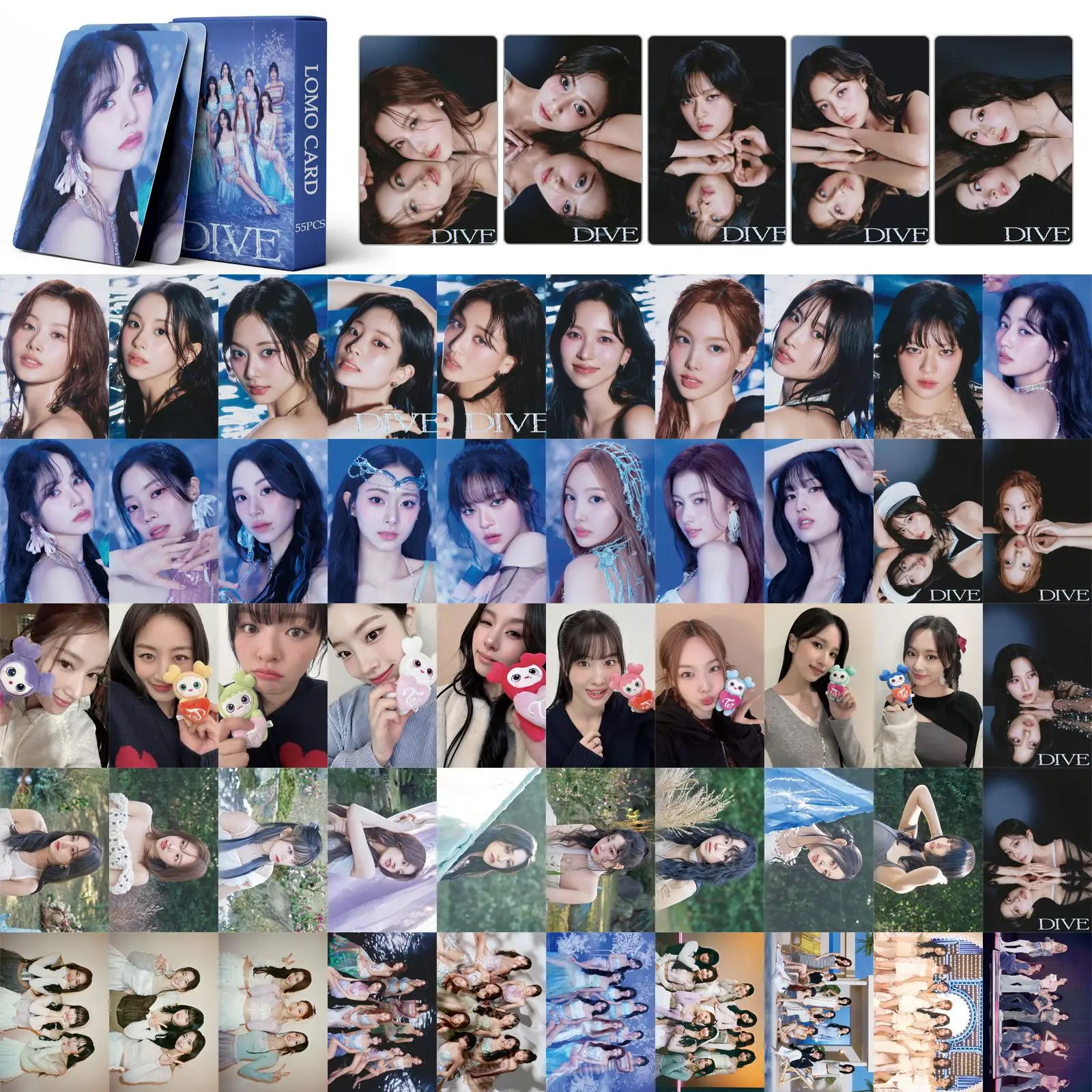 Kpop Twice Album DIVE Boxed Card, alta calidad, foto HD, Impresión de doble cara, estilo coreano, LOMO Card, colección de fanáticos, 55 piezas por juego