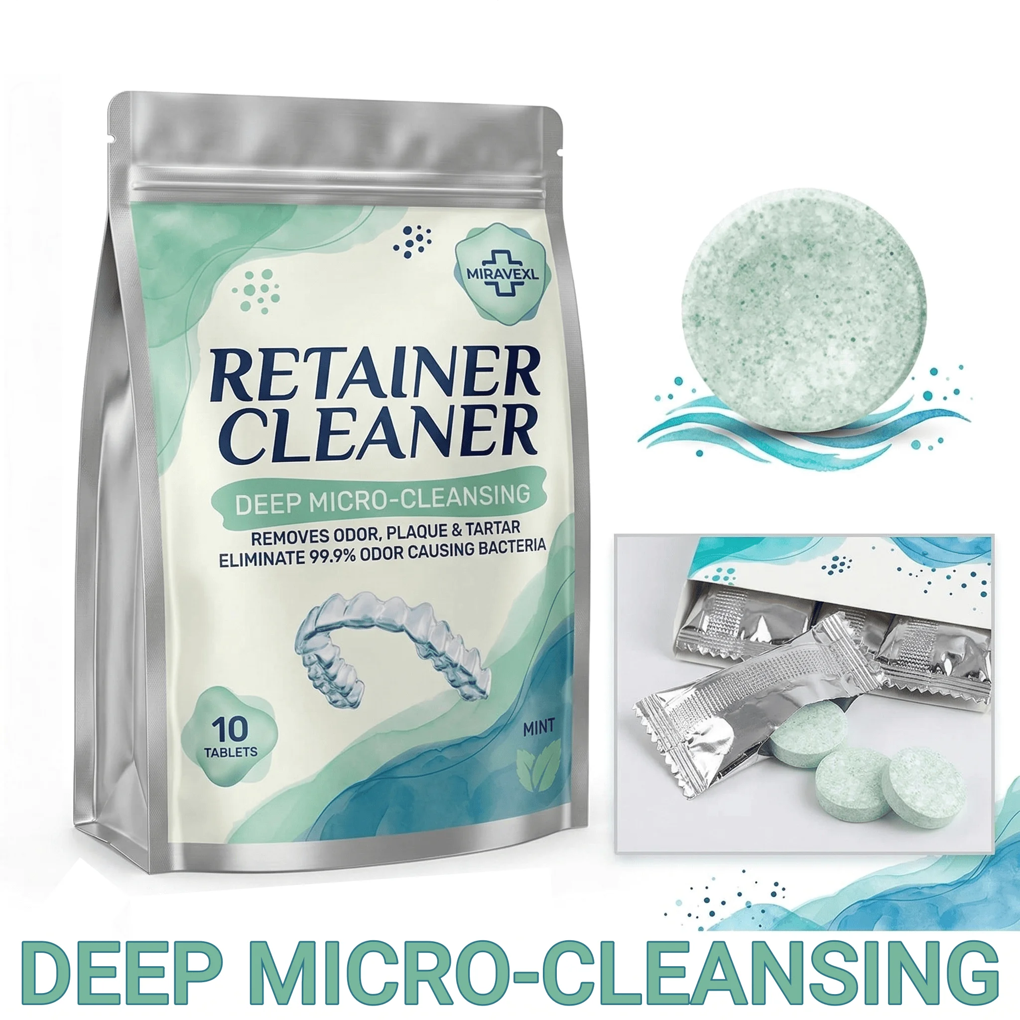 MIRAVEXL Denture Retainer Cleaner Tablets Orthodontic Braces Aligner Mouth Night Guard False Teeth Whitening Plaque Removal
