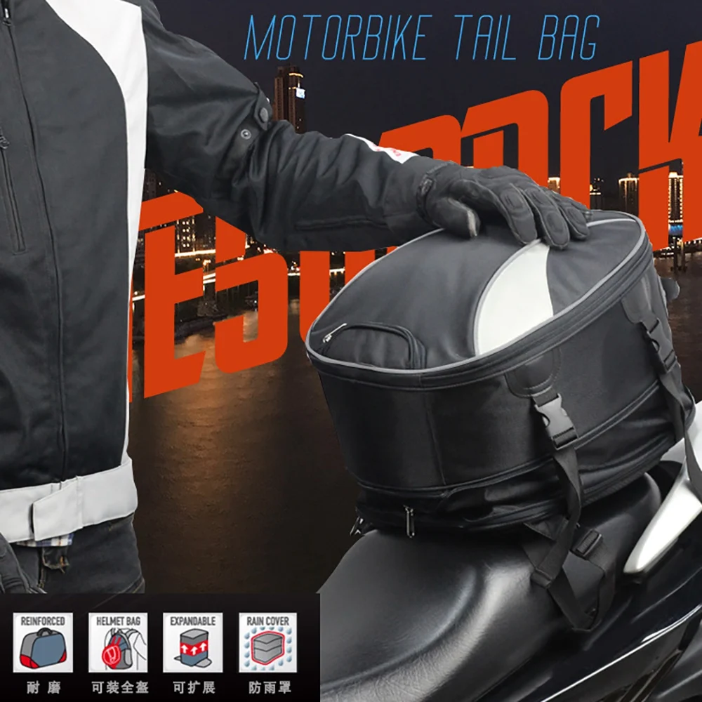 Motorcycle Tail Bag Dual Use Motorcycle Seat Bag with Waterproof Cover 28L Expandable Luggage Storage Bag for Outdoor