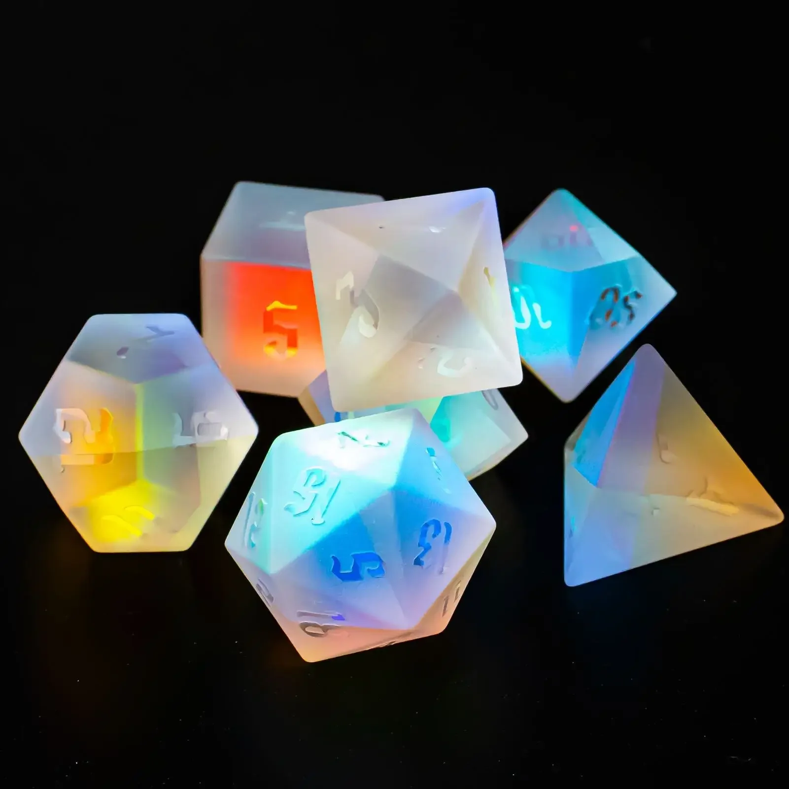 D4 D6 D8 D10 D% D12 D20 RPG DND Gem Dice Handmade Glass  Rainbow Frosted Prism   Setjavascript: