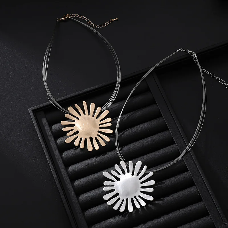 

Kaseakia Chunky Big Large Statement Sun Flower Metal Alloy Pendant Choker Necklace for Women