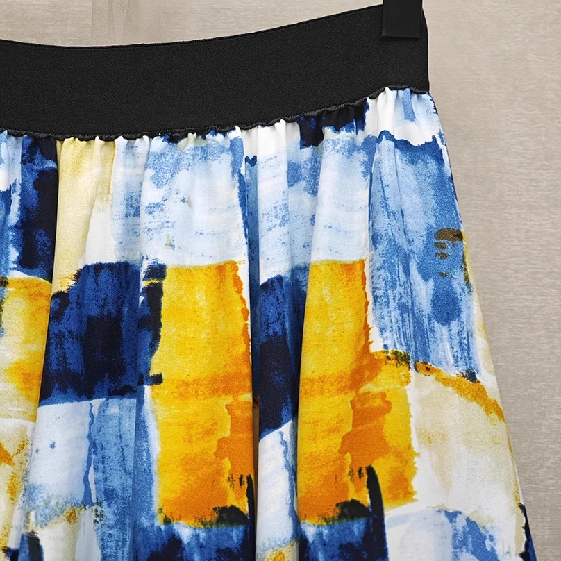 Elegant Yellow Polka Dot Satin Maxi Skirt for Women Full Circle Big Hem Long Skirts Summer Fashion 2025