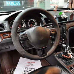 정품 가죽 핸드 스티치 자동차 핸들 커버, 블랙, 폭스 바겐, VW, 골, 티구안, 파사트, B7, 파사트, CC, 투란, 제타, Mk6 용