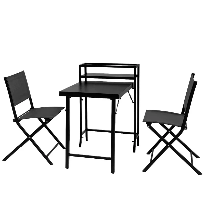 3Pcs Black Foldable Terrace Bistro Set Outdoor Terrace Furniture