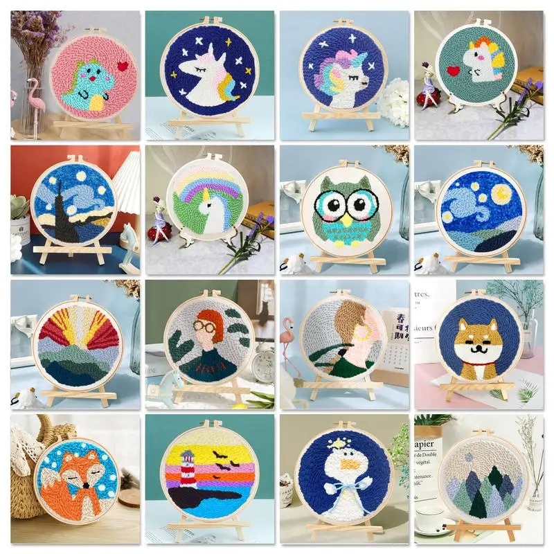 

SDOYUNO Punch Needle Embroidery Starter Kits Diy Crafts Animal Poking Embroidery Hoop Yarn Rug Punch Needle For Adults 20x20cm