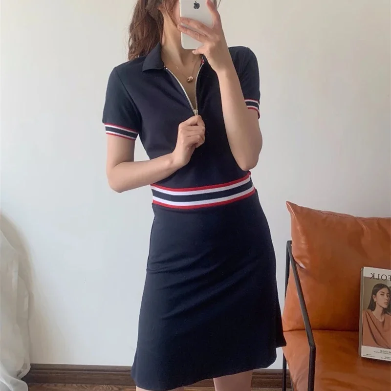 2023 summer dresses POLO collar golf leisure sports double knitted dress